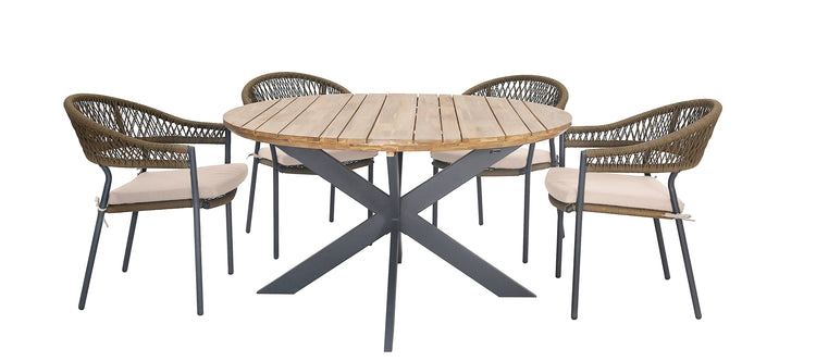 Maze Bali Rope Weave 4 Seat Round Fixed Dining Set Oatmeal Close Up-Better Bed Company