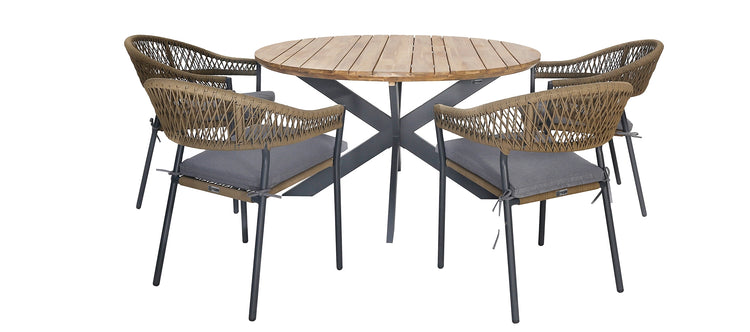 Maze Bali Rope Weave 4 Seat Round Fixed Dining Set Grey Close Up-Better Bed Company