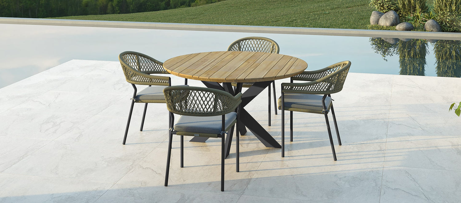 Maze Bali Rope Weave 4 Seat Round Fixed Dining Set Grey-Better Bed Company