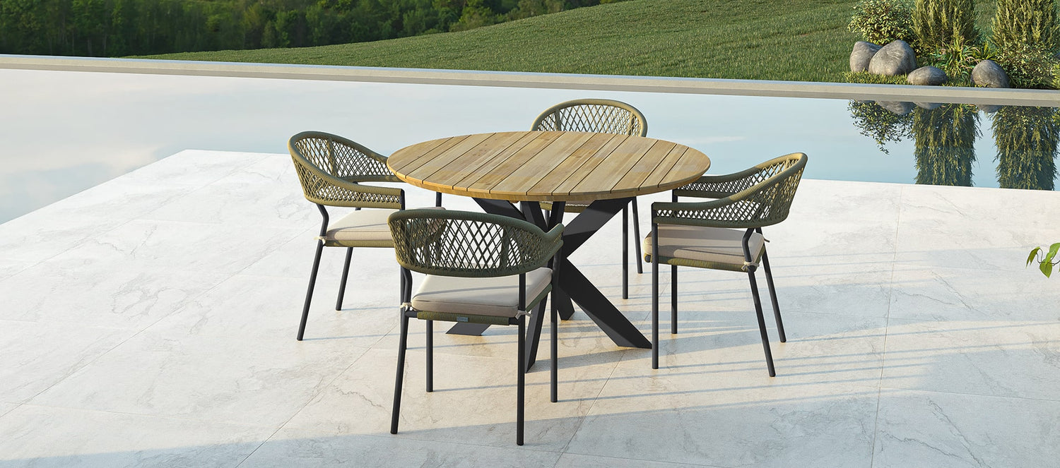 Maze Bali Rope Weave 4 Seat Round Fixed Dining Set Oatmeal-Better Bed Company