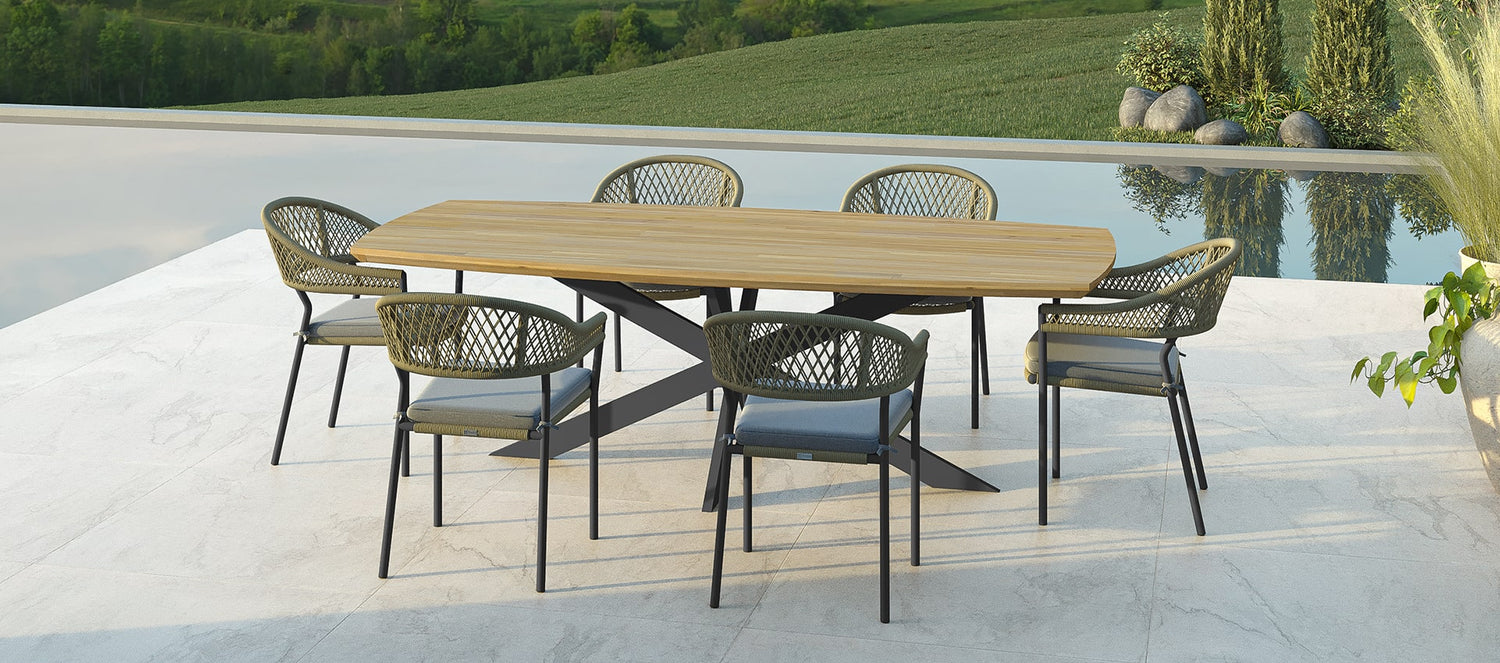 Maze Bali Rope Weave 6 Seat Oval Fixed Dining Set Grey-Better Bed Company