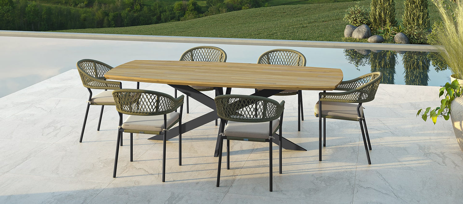 Maze Bali Rope Weave 6 Seat Oval Fixed Dining Set-Better Bed Company