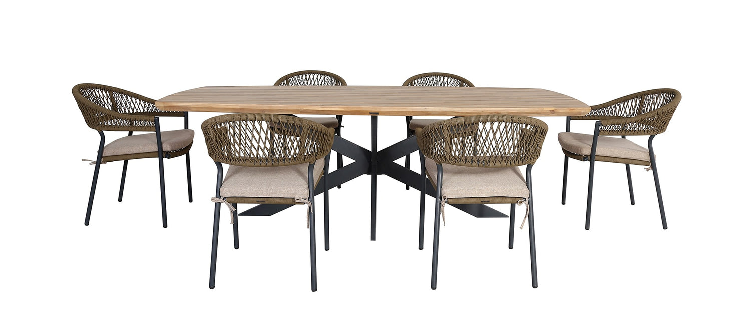 Maze Bali Rope Weave 6 Seat Oval Fixed Dining Set Oatmeal-Better Bed Company