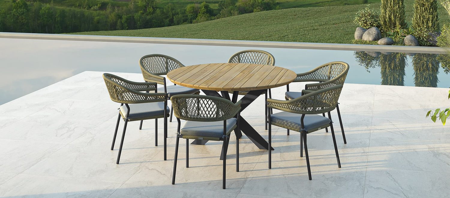 Maze Bali Rope Weave 6 Seat Round Fixed Dining Set Grey-Better Bed Company
