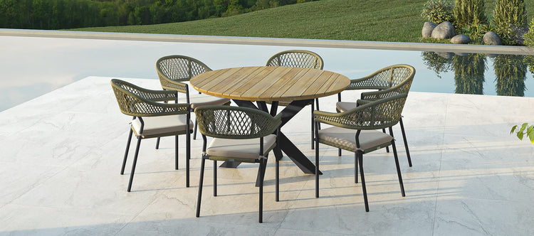 Maze Bali Rope Weave 6 Seat Round Fixed Dining Set-Better Bed Company