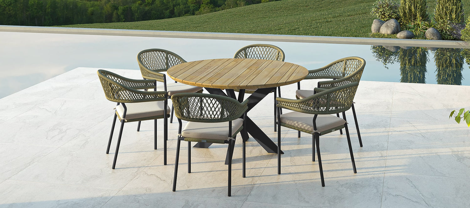 Maze Bali Rope Weave 4 Seat Round Fixed Dining Set-Better Bed Company