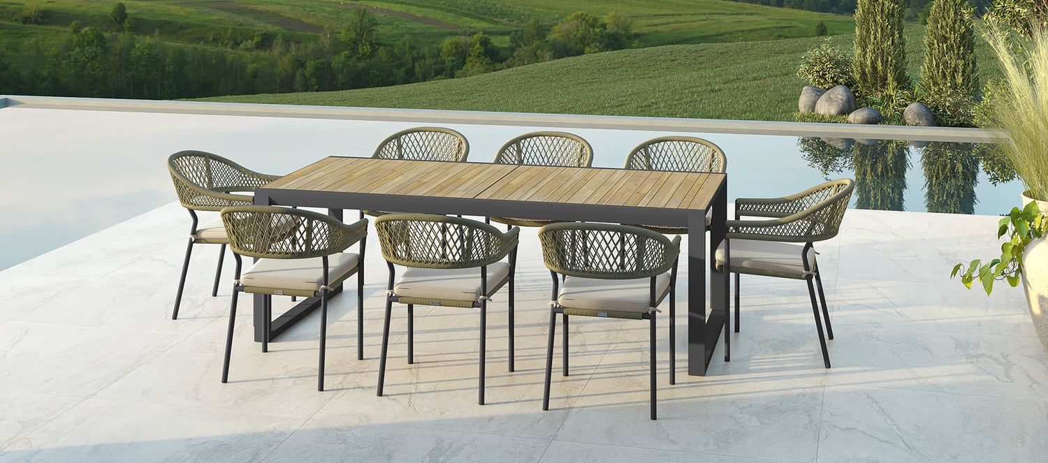 Maze Bali Rope Weave 8 Seat Rectangular Extending Dining Set Oatmeal-Better Bed Company
