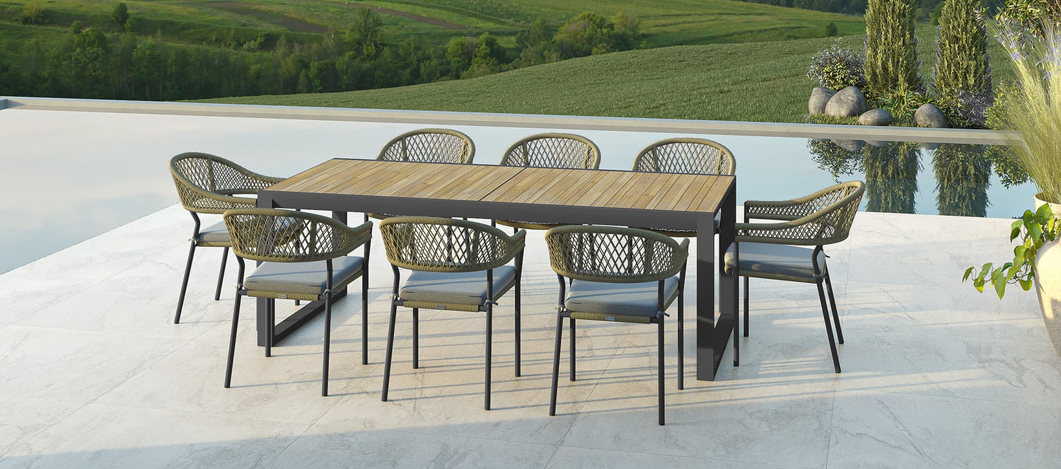 Maze Bali Rope Weave 8 Seat Rectangular Extending Dining Set Grey-Better Bed Company