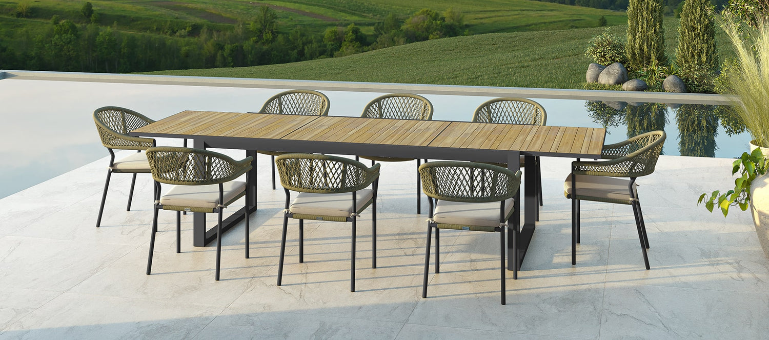 Maze Bali Rope Weave 8 Seat Rectangular Extending Dining Set Oatmeal-Better Bed Company