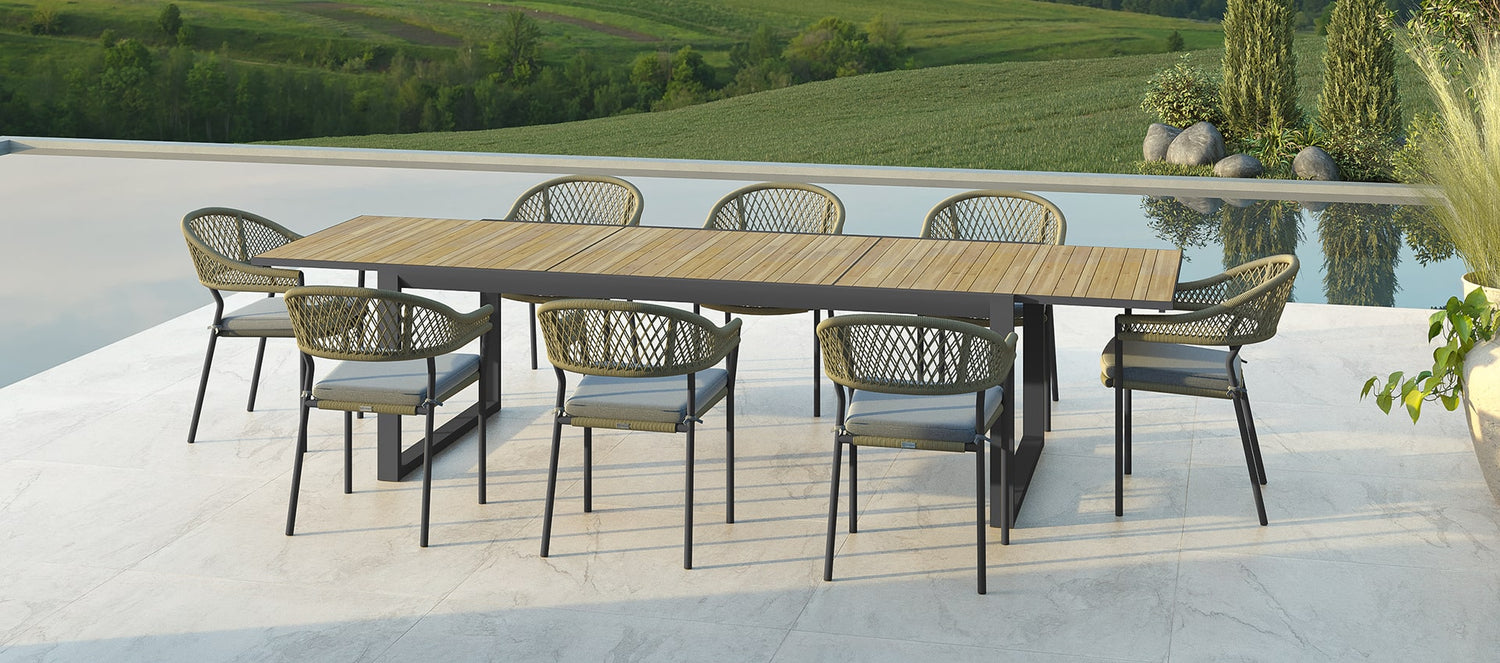 Maze Bali Rope Weave 8 Seat Rectangular Extending Dining Set Grey-Better Bed Company