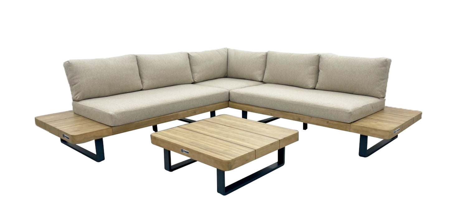 Maze Bali Wood Platform Corner Sofa Set Oatmeal From Front-Better Bed Company