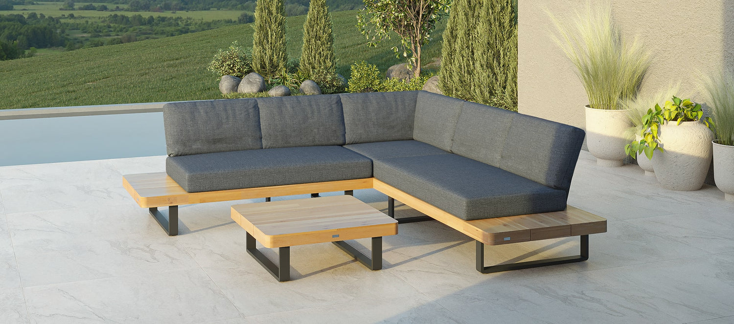 Maze Bali Wood Platform Corner Sofa Set Grey-Better Bed Company