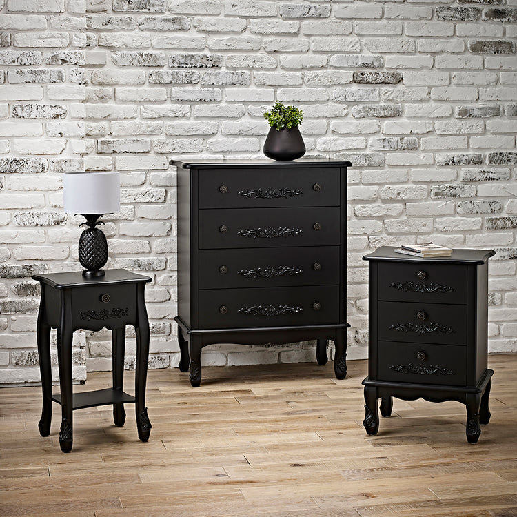 LPD Furniture Antoinette 1 Drawer Black Nighstand