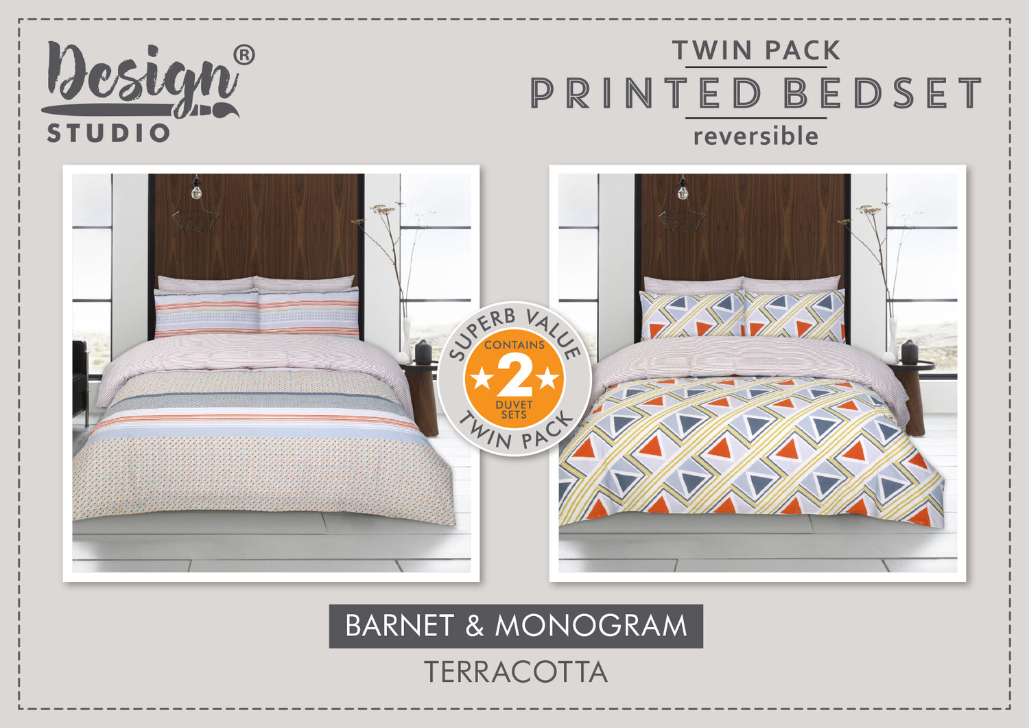 Design Studio Twin Pack Barnet/Monogram Duvet Set-Better Bed Company 