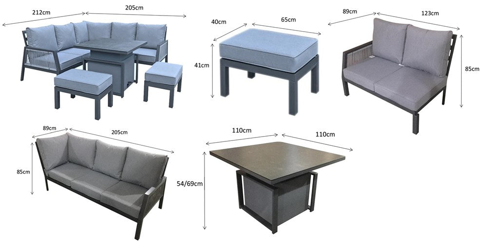 Signature Weave Bettina Corner Dining Set With Gas Lift Table Grey