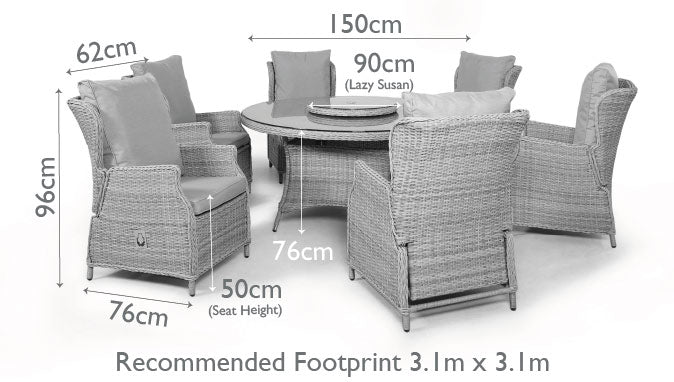 Maze Cotswold Reclining 6 Seat Round Dining Set With Lazy Susan