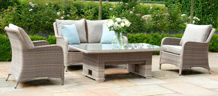 Maze Rattan Cotswold 2 Seat Sofa Dining With Rising Table And Foot Stools-Better Bed Company 