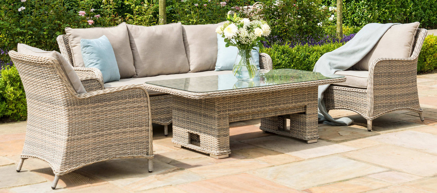 Maze Rattan Cotswold 3 Seat Sofa Dining With Rising Table Front Side-Better Bed Company