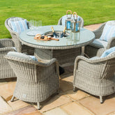 Maze Oxford 6 Seat Round Dining Set With Ice Bucket And Heritage Chairs With Lazy Susan
