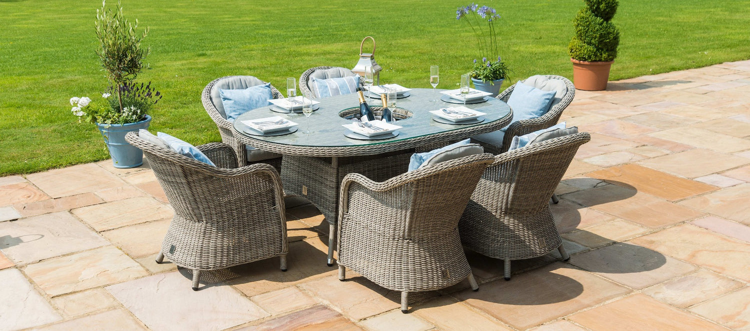 Maze Oxford Seat Oval Dining Set With Ice Bucket And Heritage Chairs With Lazy Susan