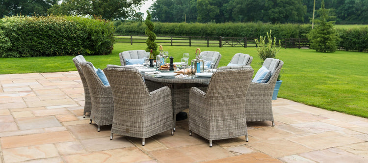 Maze Oxford 8 Seat Round Dining Set With Ice Bucket And Heritage Chairs With Lazy Susan