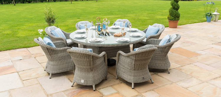 Maze Oxford 8 Seat Round Dining Set With Ice Bucket And Heritage Chairs With Lazy Susan