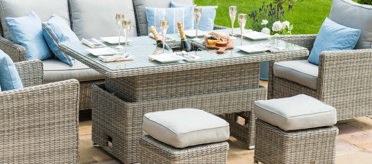 Maze Rattan Oxford Sofa Dining Set with Ice Bucket And Rising Table Another Life Style View-Better Bed Company 