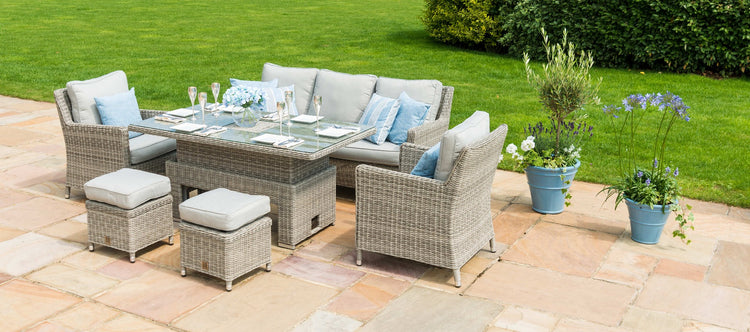Maze Rattan Oxford Sofa Dining Set with Ice Bucket And Rising Table From Top View-Better Bed Company 