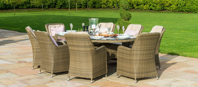 Maze Winchester 8 Seat Oval Rattan Dining Set With Ice Bucket And Venice Chairs With Lazy Susan