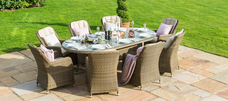 Maze Winchester 8 Seat Oval Rattan Dining Set With Ice Bucket And Venice Chairs With Lazy Susan
