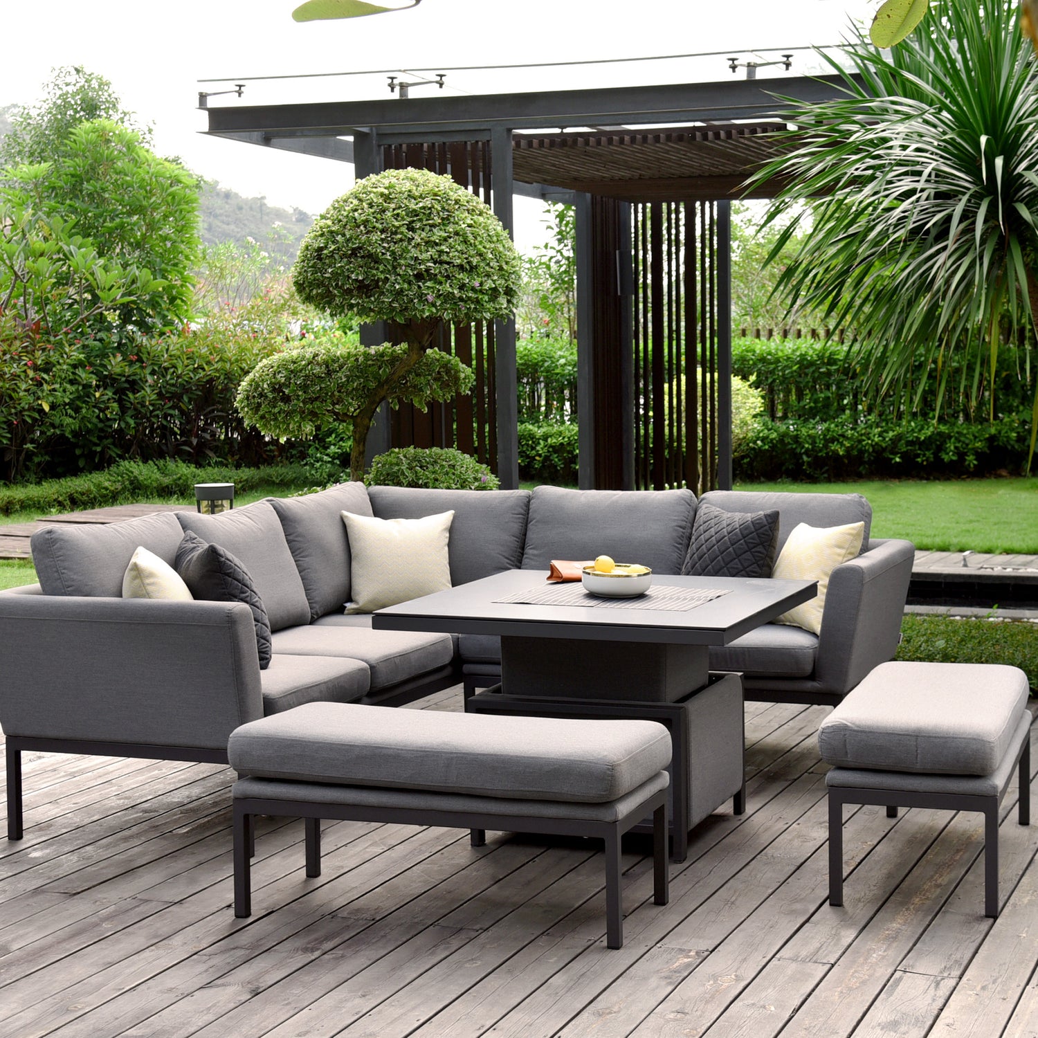 Maze Rattan Pulse Square Corner Dining Set With Rising Table