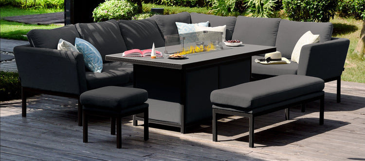 Maze Pulse Left Handed Rectangular Corner Dining Set with Fire Pit Charcoal-Better Bed Company