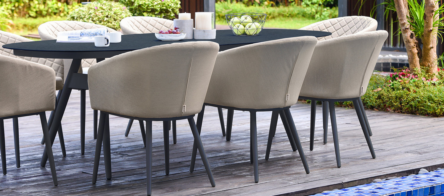 Maze Ambition 8 Seat Oval Dining Set Oatmeal-Better Bed Company
