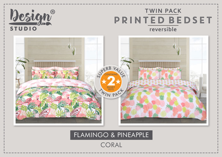 Design Studio Twin Pack Flamingo/Pineapple Duvet Set-Better Bed Company 