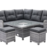 Home Junction Freya Square Reclining Corner Sofa, Rising Table with Ice Bucket and 2 Stools