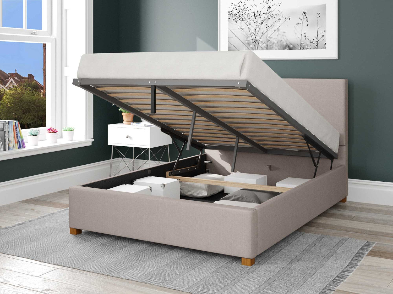 Better Peterborough Off White Ottoman Bed Open-Better Bed Company 