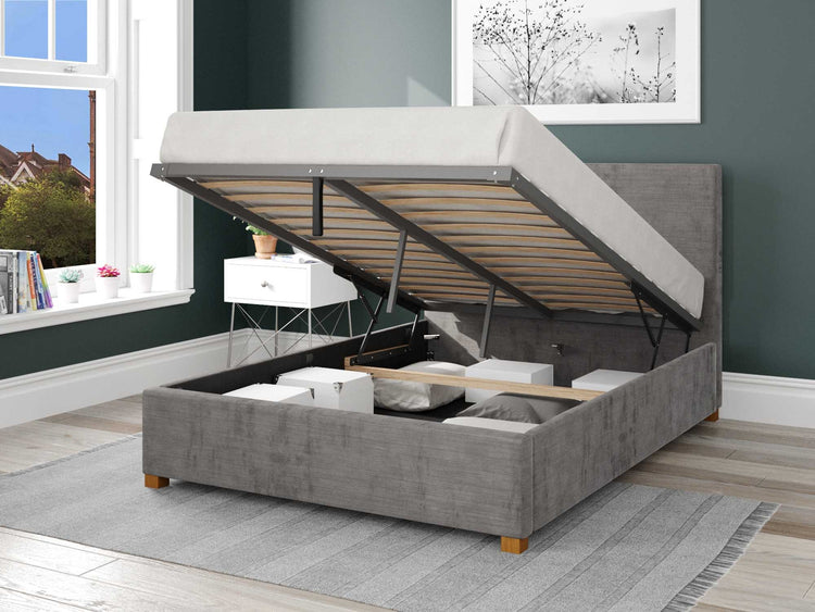 Better Peterborough Dusk Grey Ottoman Bed Open-Better Bed Company