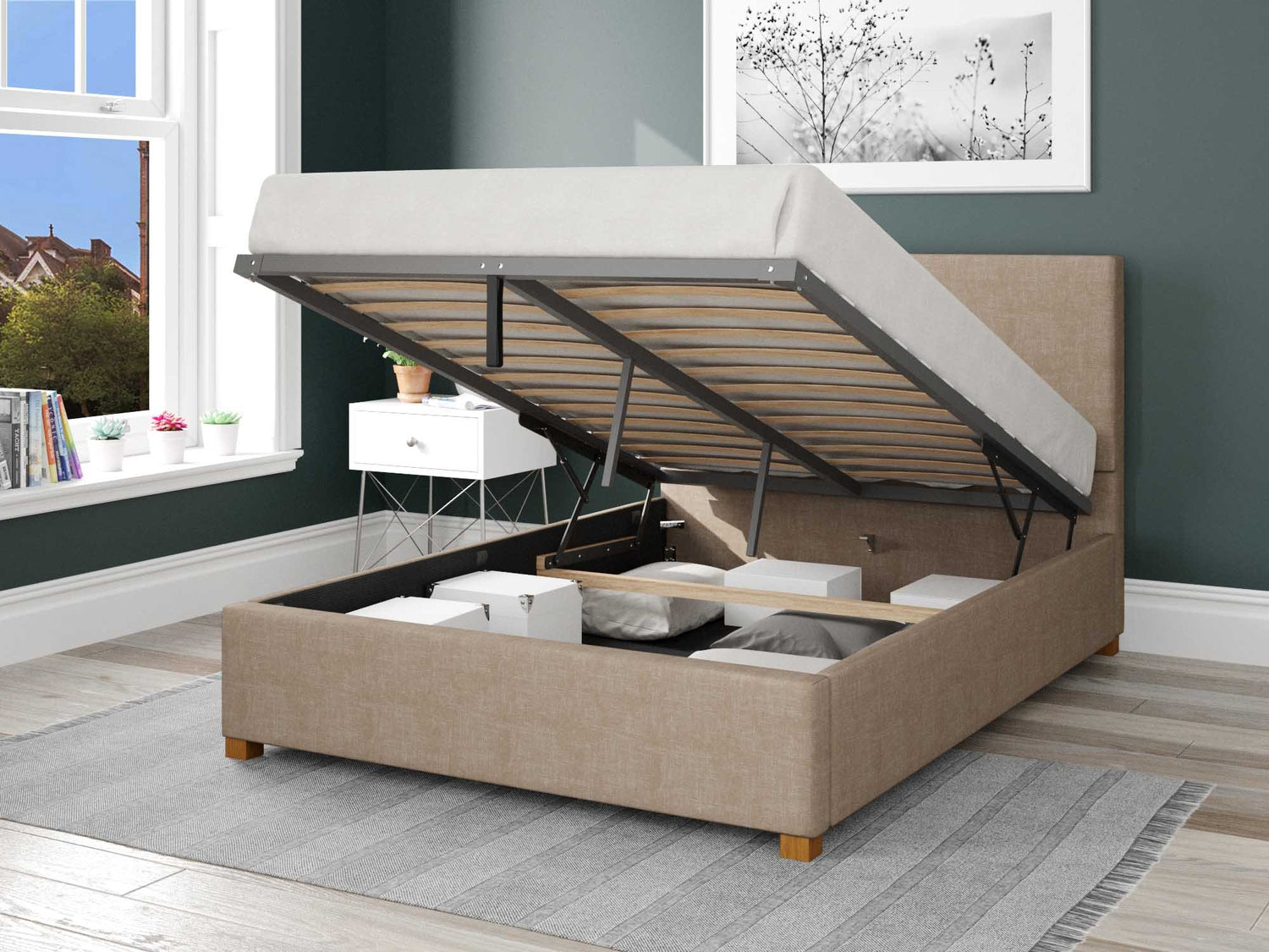 Better Peterborough Mink Ottoman Bed Open-Better Bed Company 