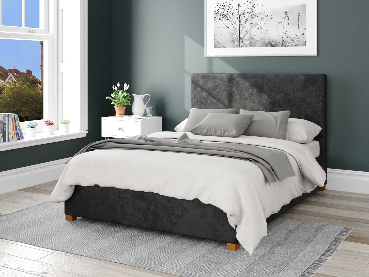 Better Peterborough Velvet Black Ottoman Bed-Better Bed Company 