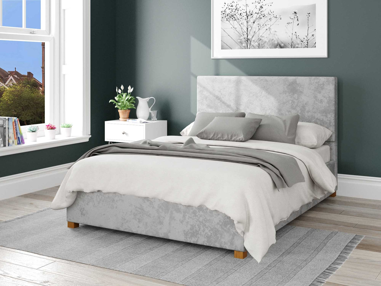 Better Peterborough Velvet Grey Ottoman Bed-Better Bed Company 