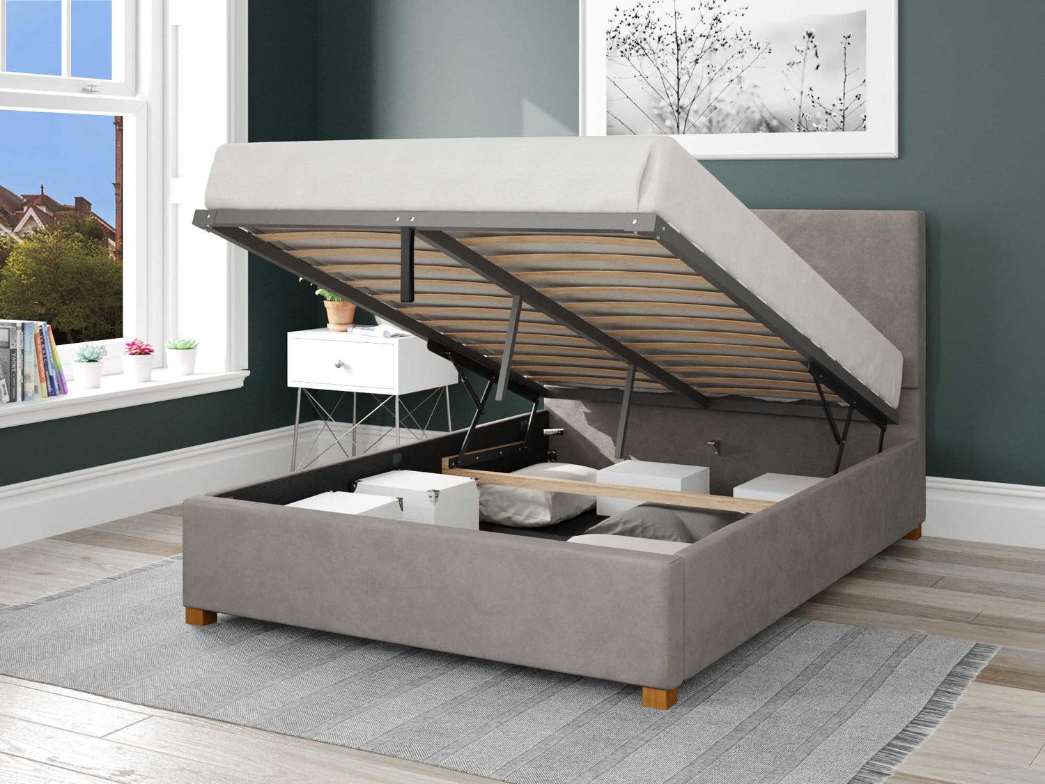 Better Peterborough Charcoal Grey Ottoman Bed Open-Better Bed Company 