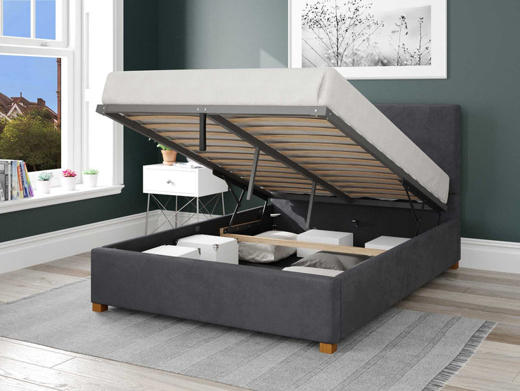 Better Peterborough Dark Grey Ottoman Bed Open-Better Bed Company 