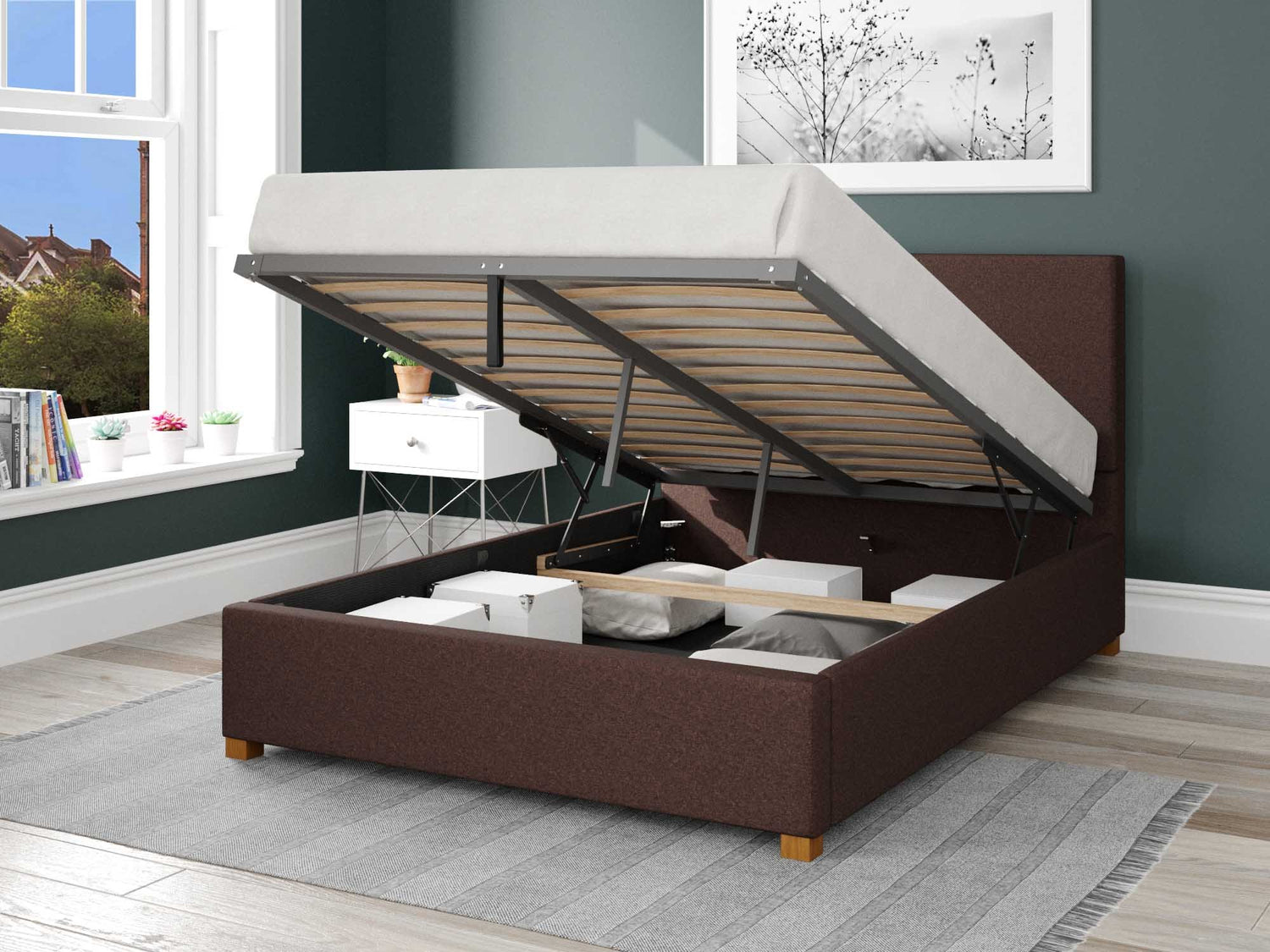 Better Peterborough Dark Brown Ottoman Bed Open-Better Bed Company