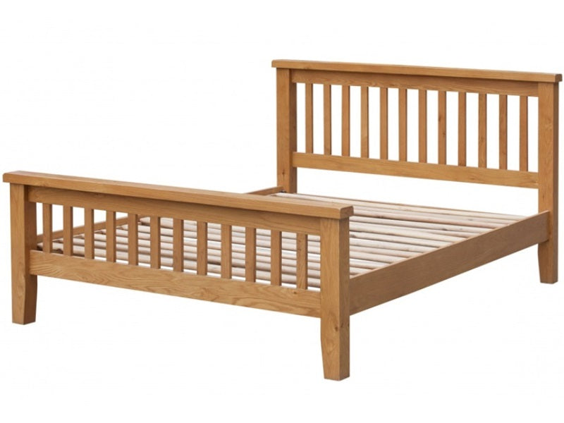 Heartlands Furniture Acorn Solid Oak Bed High Footend Slats On Show-Better Bed Company 