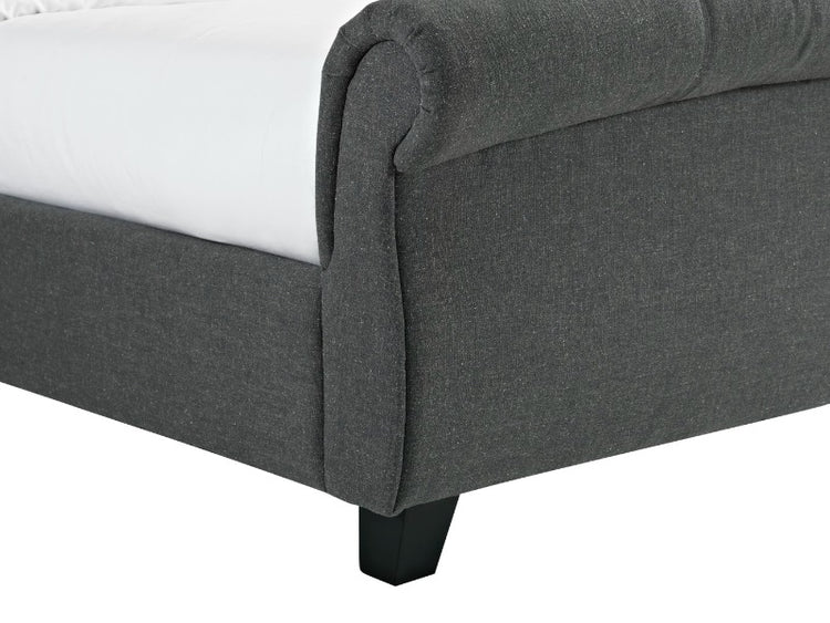 Heartlands Furniture Arabella Grey Linen Bed Frame Legs Close Up-Better Bed Company 