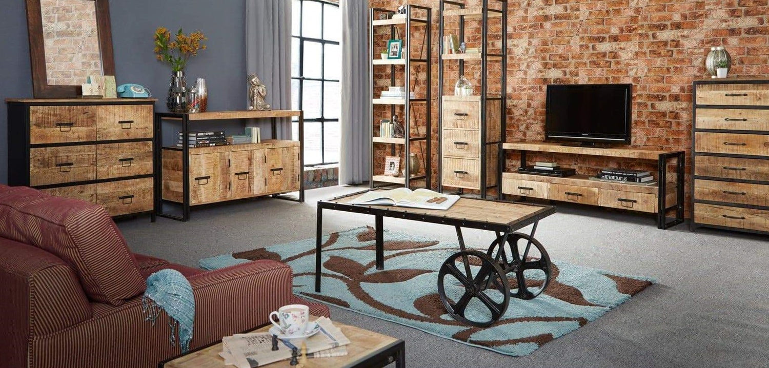 Indian Hub Cosmo Industrial Cart Coffee Table With Set-Better Bed Company 
