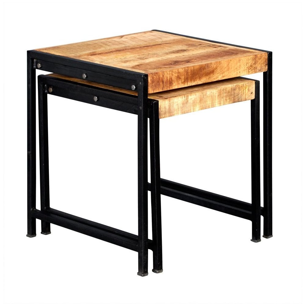 Indian Hub Cosmo Industrial Nest of 2 Tables White Background-Better Bed Company