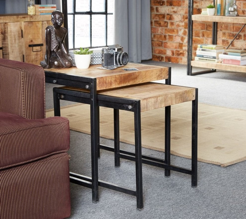 Indian Hub Cosmo Industrial Nest of 2 Tables-Better Bed Company 