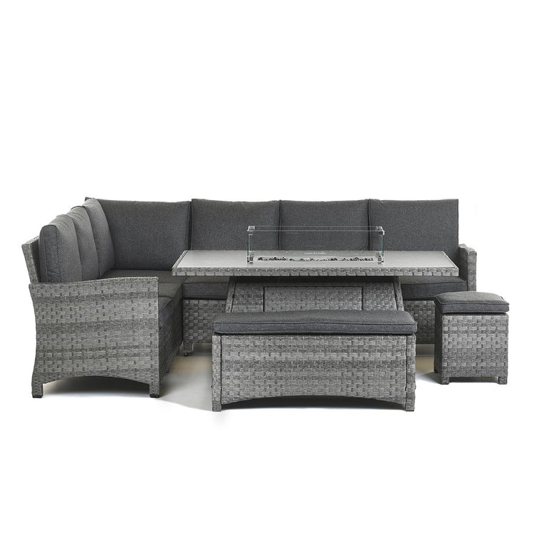 Home Junction Kenley Corner Sofa with Firepit Dining Table, Bench and Stool