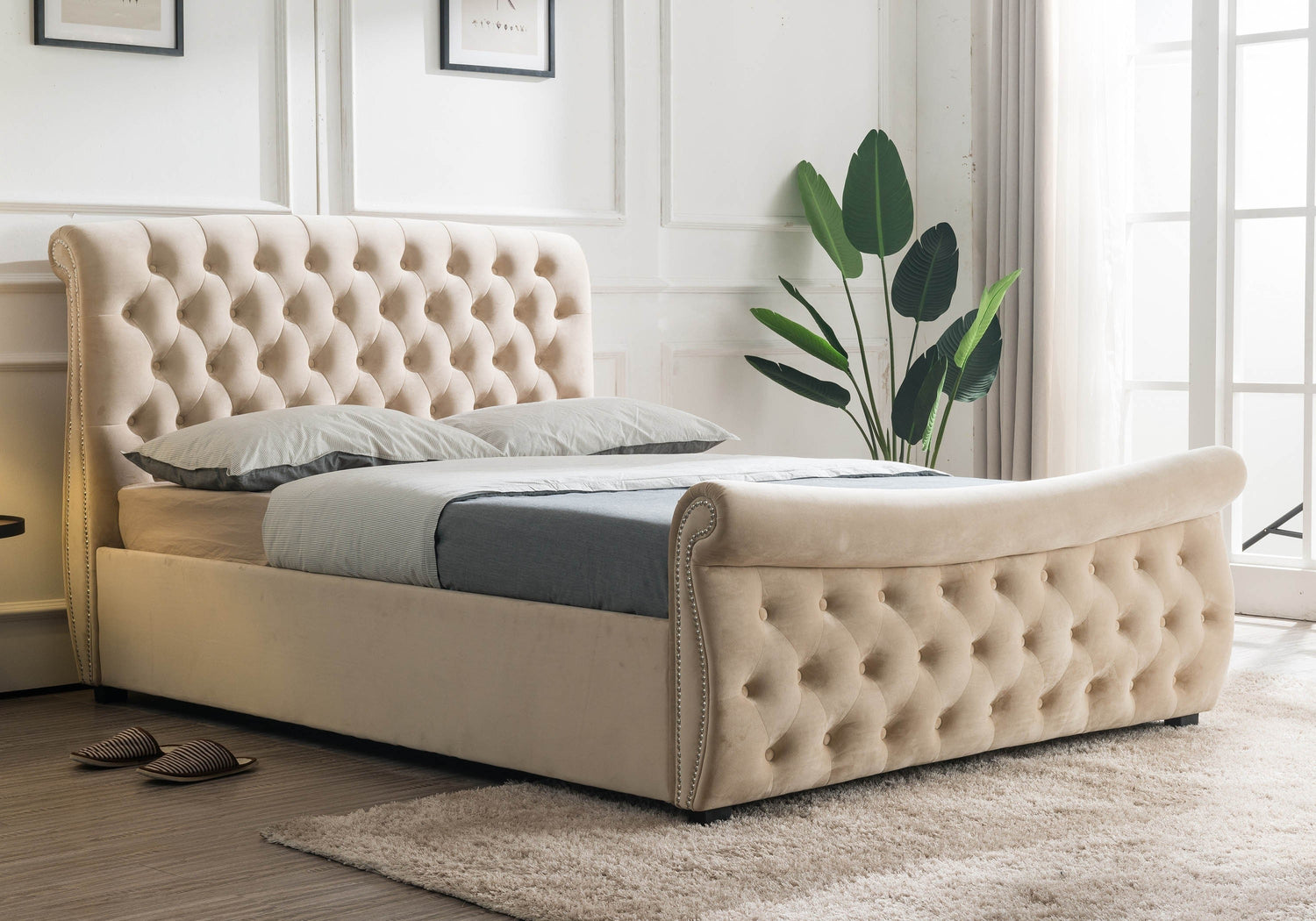 Luccay Beige Fabric Bed